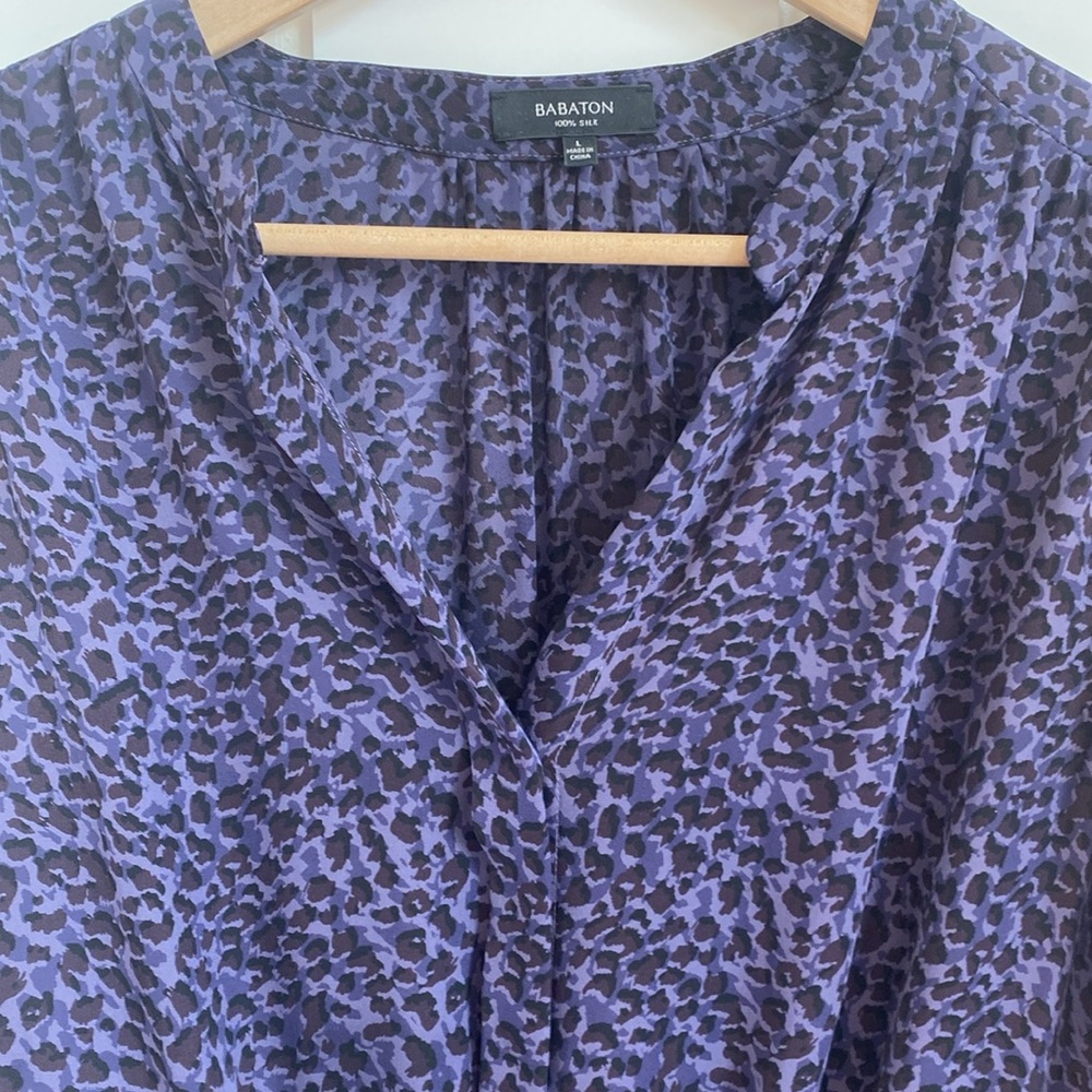 Babaton Bennet mini dress shades of purple all over print EUC size L